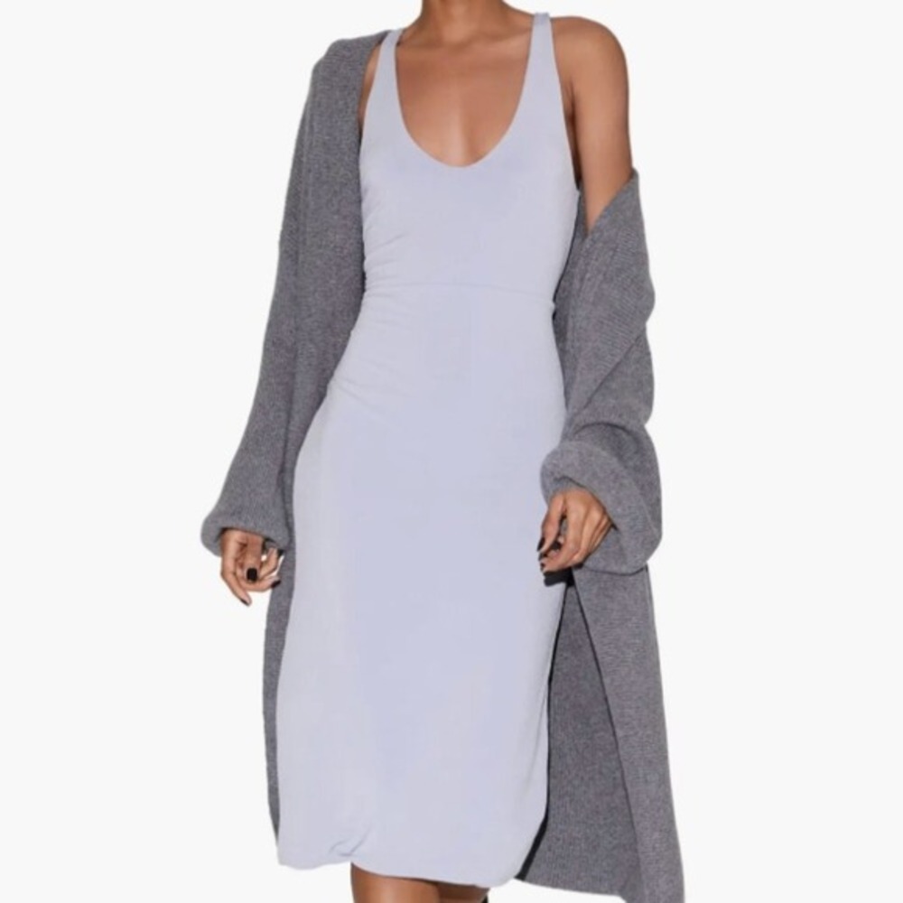 Leith Racerback Bodycon Midi Dress Medium Lavender Grey Minimalist Chic Stretch